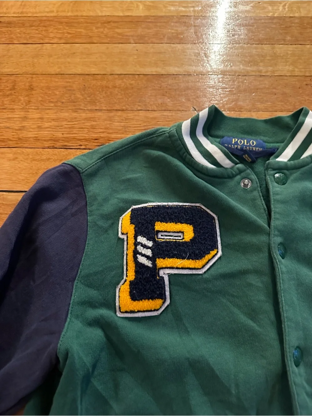 Ralph Lauren Boys Varsity Cotton Terry Letterman Jacket Size 10-12 Medium Polo